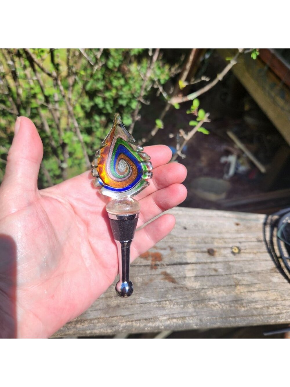 Boston Warehouse Art Glass Wine Bottle Stopper Rainbow Swirl Design Handcrafted